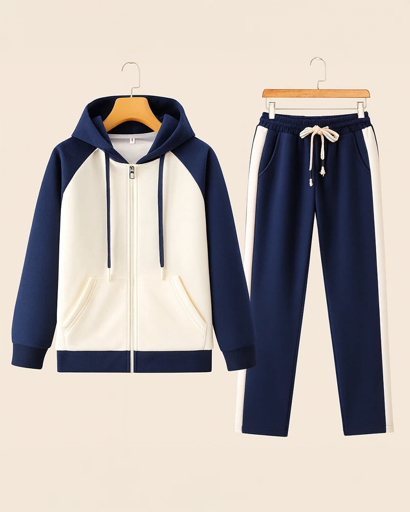 Gentrobe Navy and White Color-Block Hoodie Tracksuit Set