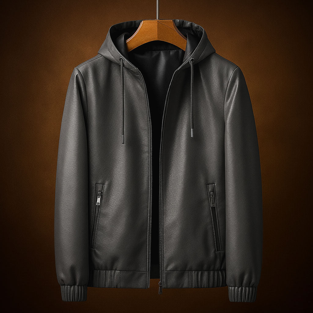 Gentrobe Leather Jacket with Hood - Stylish Zip-Up Outerwear