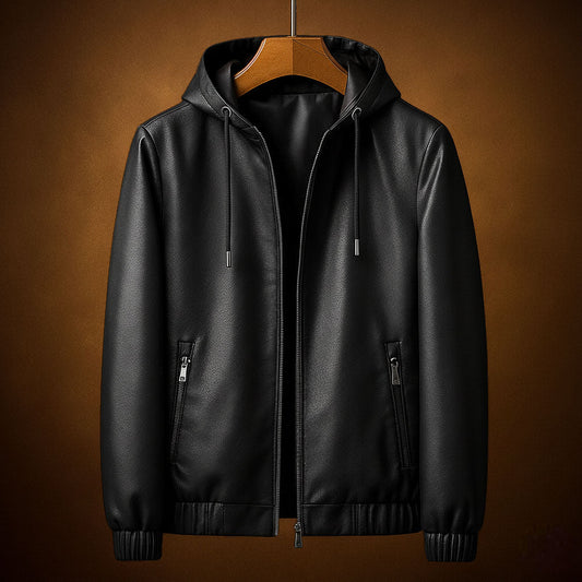 Gentrobe Leather Jacket with Hood - Stylish Zip-Up Outerwear